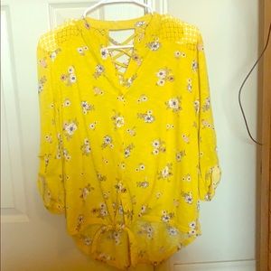 Yellow, floral shirt